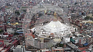 Nepal, Kathmandu. Boudhanath stupa. Aerial footage