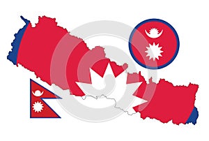 Nepal map and flag on a white background