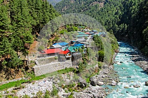 Nepal Namche Bazaar mountain village on EBC trekking route