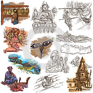 Nepal - Pictures of life. Travel. Full sized hand drawings, orig