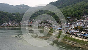 Nepal, Pokhara. Lake Phewa. Aerial 4k footage