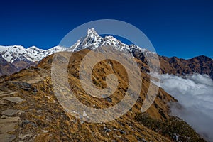 Nepal sacred mountain Machapuchare Fish Tail