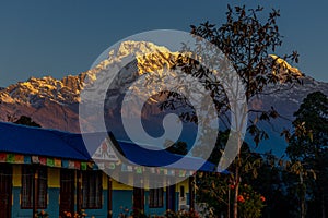 Nepal trek mountain lodge at night