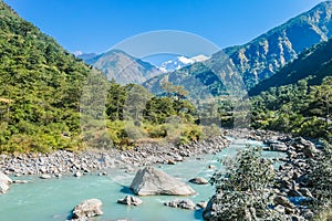 Nepal - View on the River and Mountains from Bhulbhule