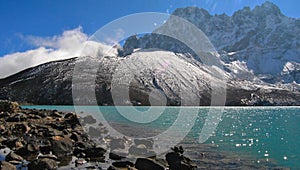 Nepal water lake rocks cold blue White Everest high photo