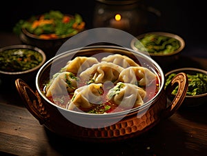 Nepalese Momo Jhol Achar Dumpling Soup, Fried Gyoza Broth, Spicy Tomato Momo Seasoned Soup