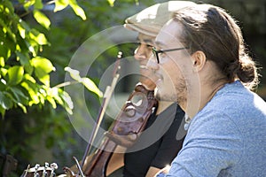 Nepalese Musician Shyam Nepali played sarangi and Charlie Giargiari played guitar at Cambridge, MA , Sunday, on September 19th,