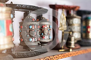 Nepalese prayer wheels at the street market