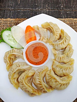 Nepalese and Tibetan traditional dumpling called Momo served wit