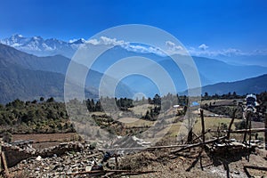 Nepalese village on a background of mountains, Everest region, N