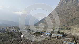 Nepalese village Sama Gaon among the mountains. Manaslu circuit trek area.