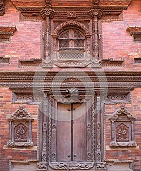 Nepalese wooden carving at the palace in Patan, Kathmandu valley