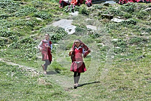 Nepalese young students girls in Nepal