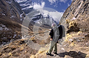 Nepali guide standing in the modi khola valley