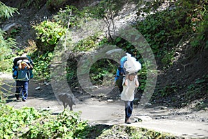 Nepali porters along the road to the top