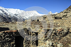 Nepali village in Himalayas mountains. Manaslu curciut trek