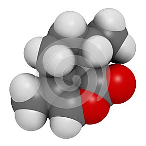 Nepetalactone catnip cat attractant molecule. 3D rendering. Atoms are represented as spheres with conventional color coding: