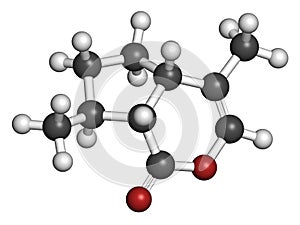 Nepetalactone catnip cat attractant molecule. 3D rendering. Atoms are represented as spheres with conventional color coding:. photo