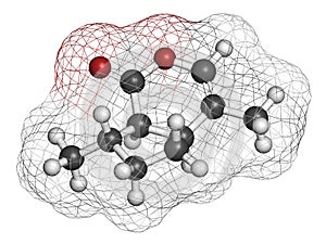 Nepetalactone catnip cat attractant molecule. 3D rendering. Atoms are represented as spheres with conventional color coding:. photo