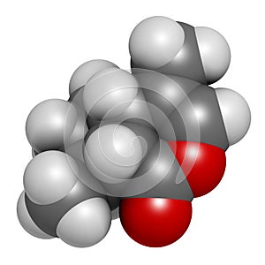 Nepetalactone catnip cat attractant molecule. 3D rendering. Atoms are represented as spheres with conventional color coding: photo
