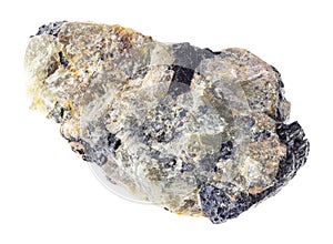 Nepheline rock with black Ilmenite stone on white photo