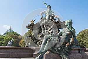 Neptun Fountain Berlin in neo-baroque style with five allegorical bronze statues