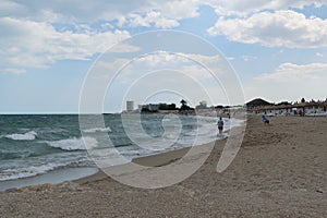Neptun, Romania - July 8, 2017: People having fun at the beach resort in Neptun, Constanta, Romania, Europe