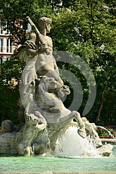 The NEPTUNBRUNNEN fountain (Neptun fountain) in Botanical Garden in Munich, Germany