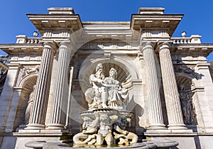 Neptune fountain at Albertina Museum on Albertinaplatz square in Vienna, Austria