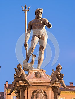 Neptune Fountain in Bologna At Night