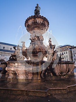 The Neptune fountain in Cathedral Square, Trento, Italy.