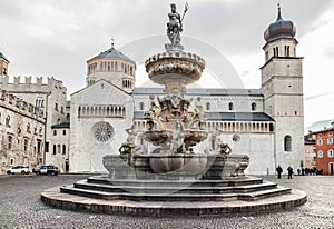 The Neptune fountain in Cathedral Square, Trento, Italy