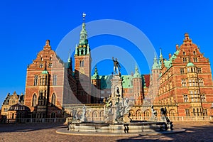 Neptune Fountain in front of Frederiksborg castle in Hillerod, Denmark