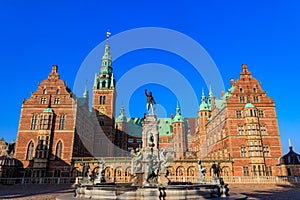 Neptune Fountain in a front of Frederiksborg castle in Hillerod, Denmark