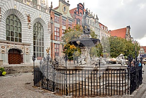 Neptune fountain in Gdansk, Danzig, Poland.