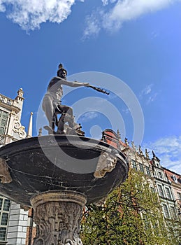 The Neptune Fountain in the main town square in Gdansk, Poland