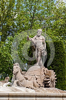 Neptune fountain a neoclassical style fountain located in the Plaza de Canovas del Castillo built in 1786 in Madrid