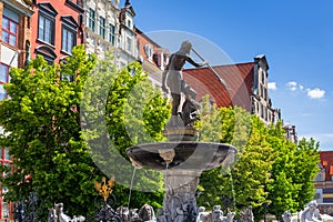 Neptune fountain of the old town in Gdansk, Poland