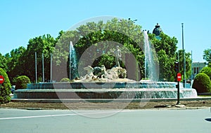Neptune Fountain Plaza de CÃ¡novas del Castillo on Paseo del Prado Madrid Spain Europe