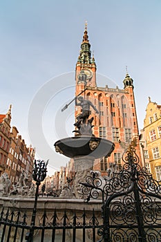 The Neptune fountain and town hall in Gdansk