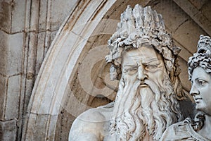 Neptune and his wife Salacia fountain near Albertina and Hofburg Palace in Vienna, Austria, details, closeup