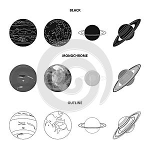 Neptune, Mars, Saturn, Uranus of the Solar System. Planets set collection icons in black,monochrome,outline style vector