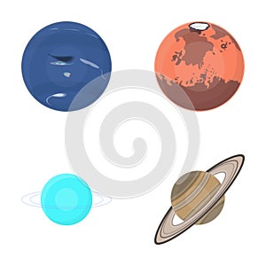 Neptune, Mars, Saturn, Uranus of the Solar System. Planets set collection icons in cartoon style vector symbol stock