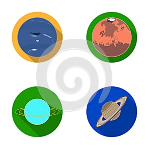Neptune, Mars, Saturn, Uranus of the Solar System. Planets set collection icons in flat style vector symbol stock