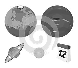 Neptune, Mars, Saturn, Uranus of the Solar System. Planets set collection icons in monochrome style vector symbol stock