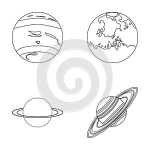 Neptune, Mars, Saturn, Uranus of the Solar System. Planets set collection icons in outline style vector symbol stock