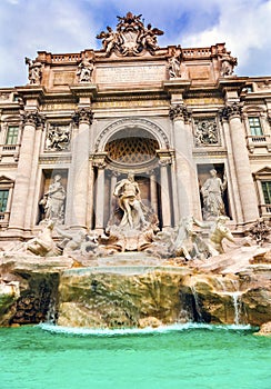 Neptune Nymphs Statues Trevi Fountain Rome Italy