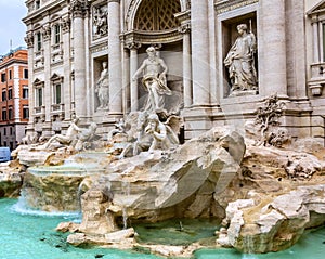 Neptune Nymphs Statues Trevi Fountain Rome Italy