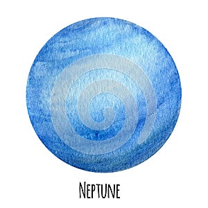 Neptune Planet of the Solar System watercolor isolated illustration on white background. Outer Space planet hand drawn