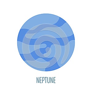 Neptune. Planet of the solar system on a white background. Vector illustration in cartoon style for children. Icon of